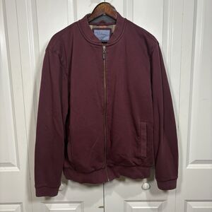 LL Bean Bomber Jacket Mens L Maroon Flannel Lined Zip Fall Winter Outdoor